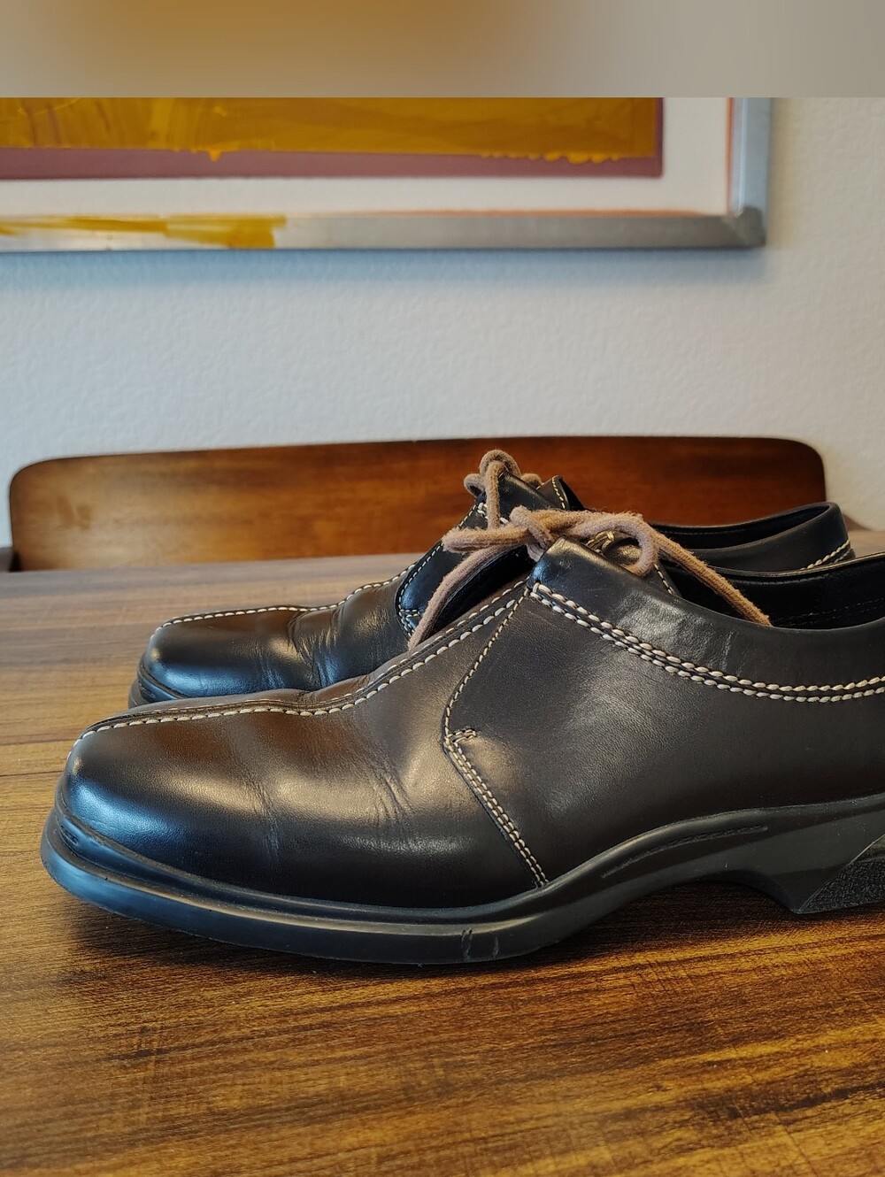 Cole Haan leather oxford shoes featuring prominent white stitching Y2k 12 M